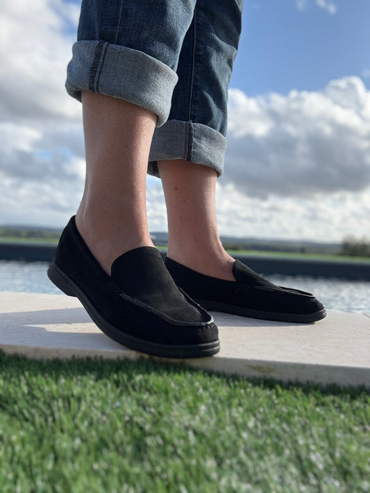 Chaussures mocassins bateau toucher daim noir