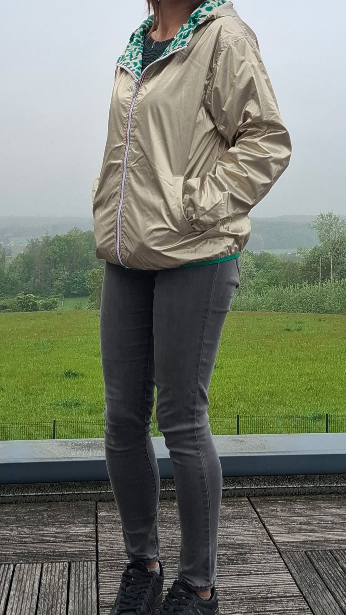 Escandelle - Parka imperméable courte Léopard vert réversible doré