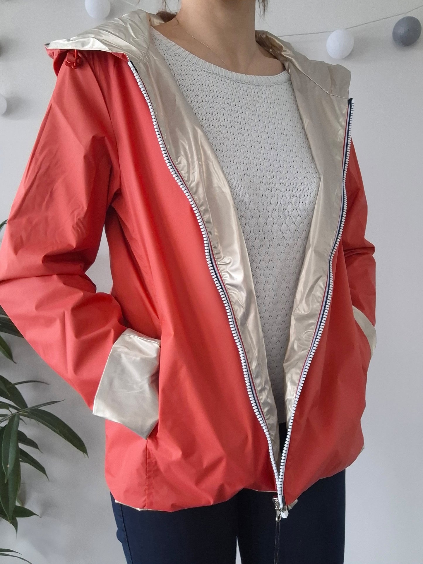 Laura Jo - Imperméable réversible court sans garnissage ouate couleur corail/doré