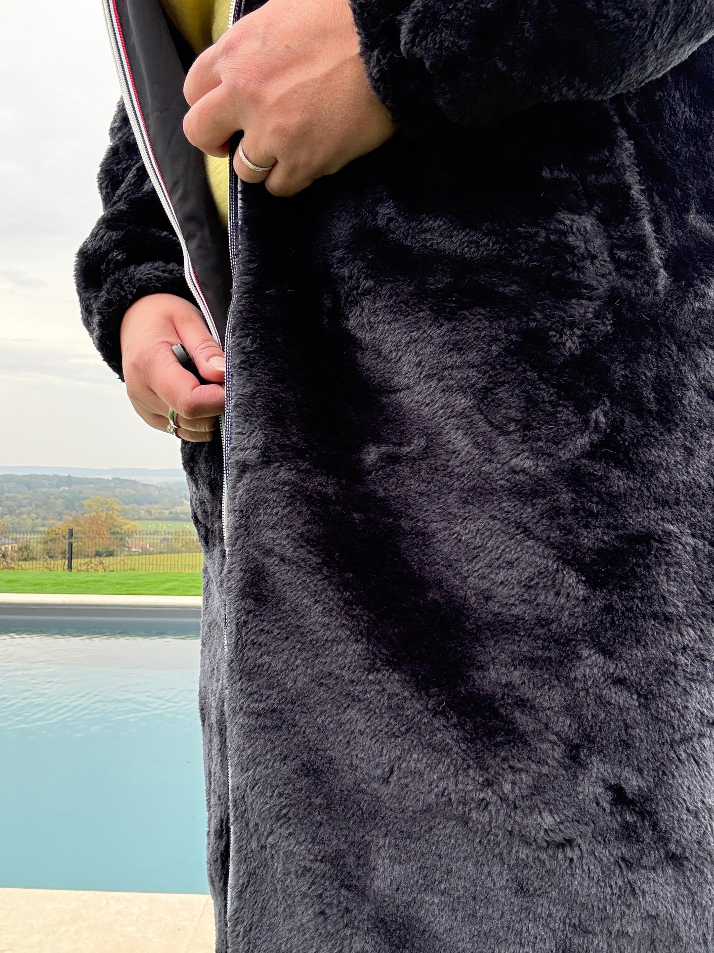 New Lolo - Manteau chaud long hauteur genoux noir fourré complet réversible imperméable