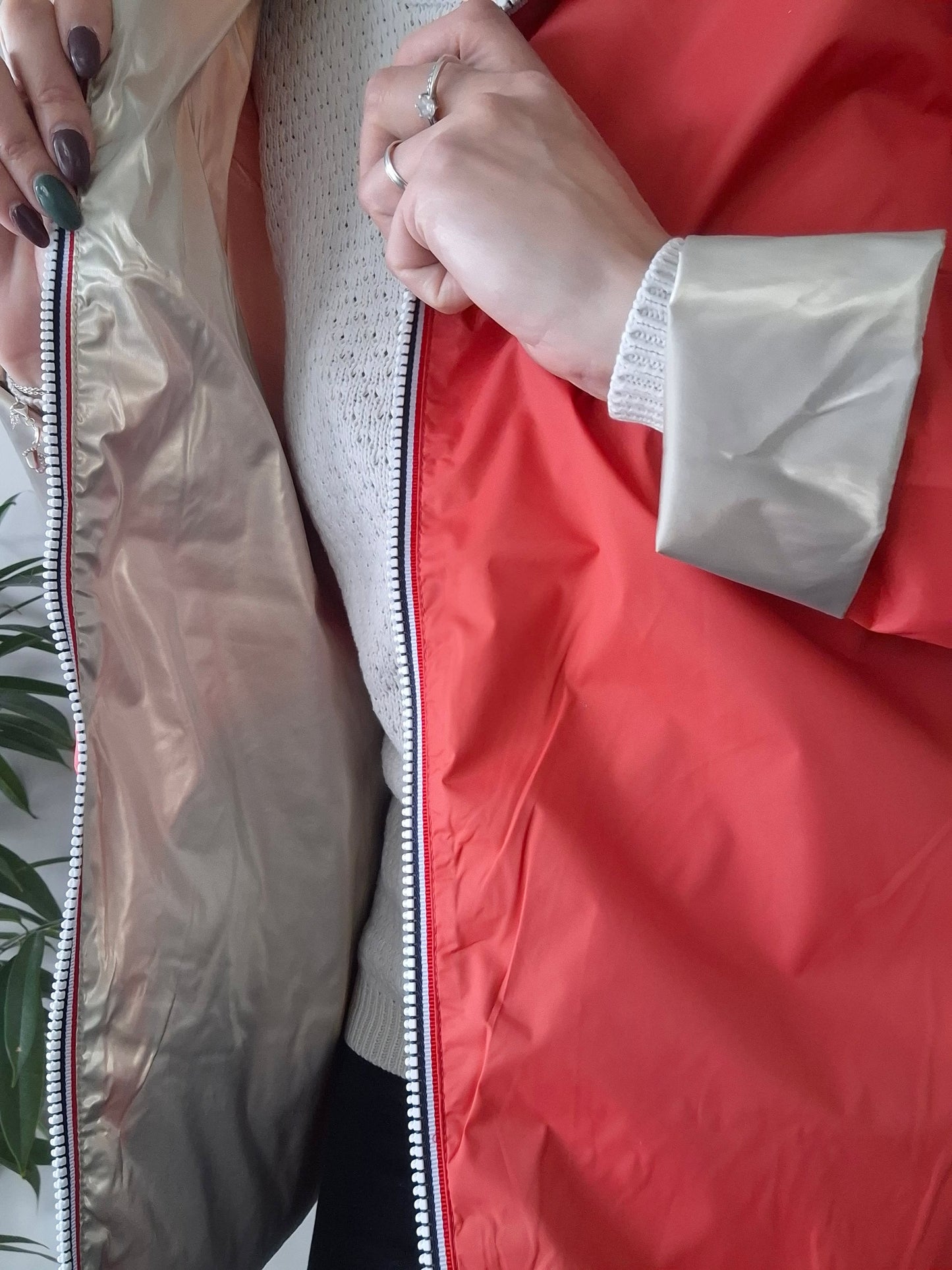Laura Jo - Imperméable réversible court sans garnissage ouate couleur corail/doré