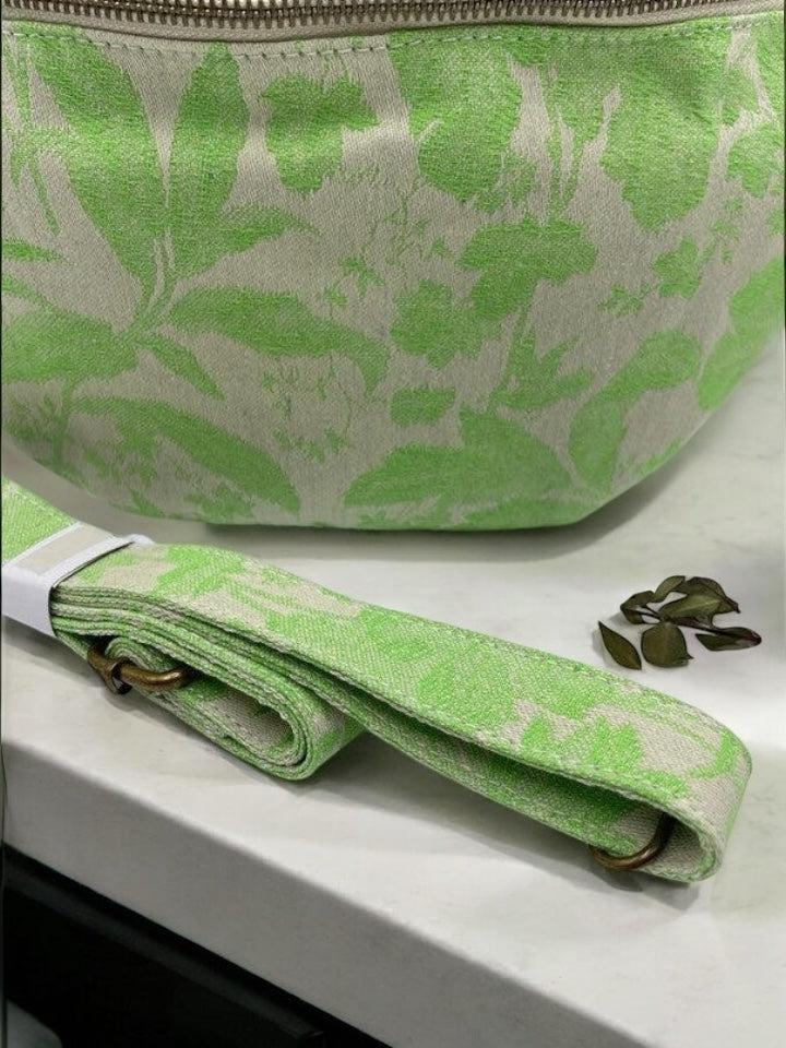 Sac banane XL tissu style toile de jouy vert pomme creme