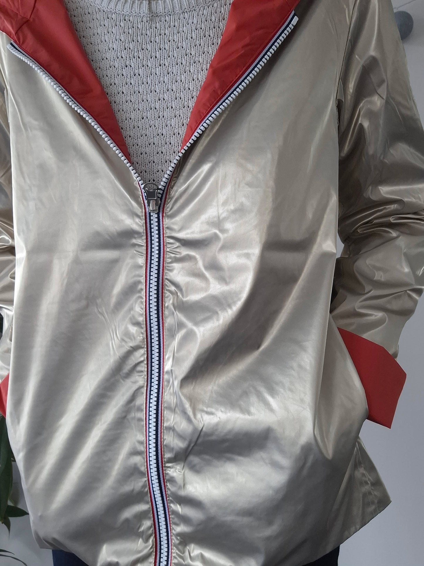 Laura Jo - Imperméable réversible court sans garnissage ouate couleur corail/doré