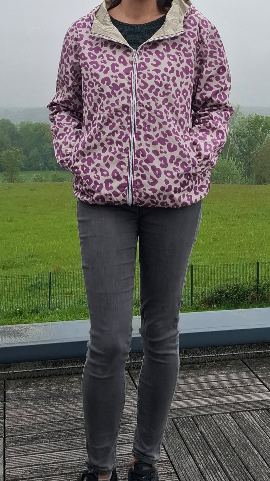 Escandelle - Parka imperméable courte Léopard violet réversible doré