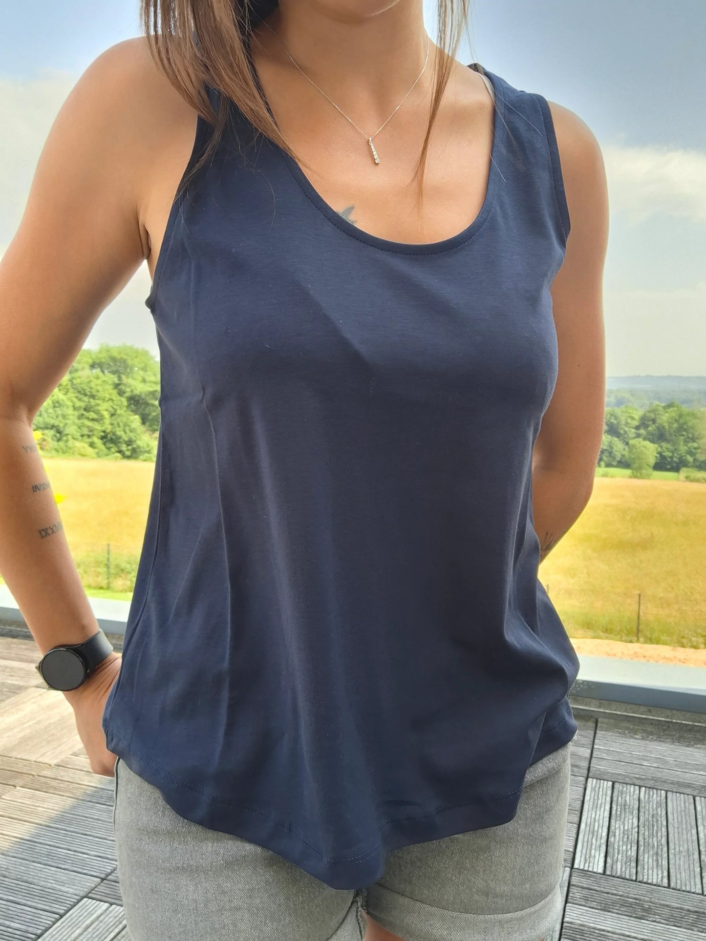 Débardeur en coton lin couleur noir