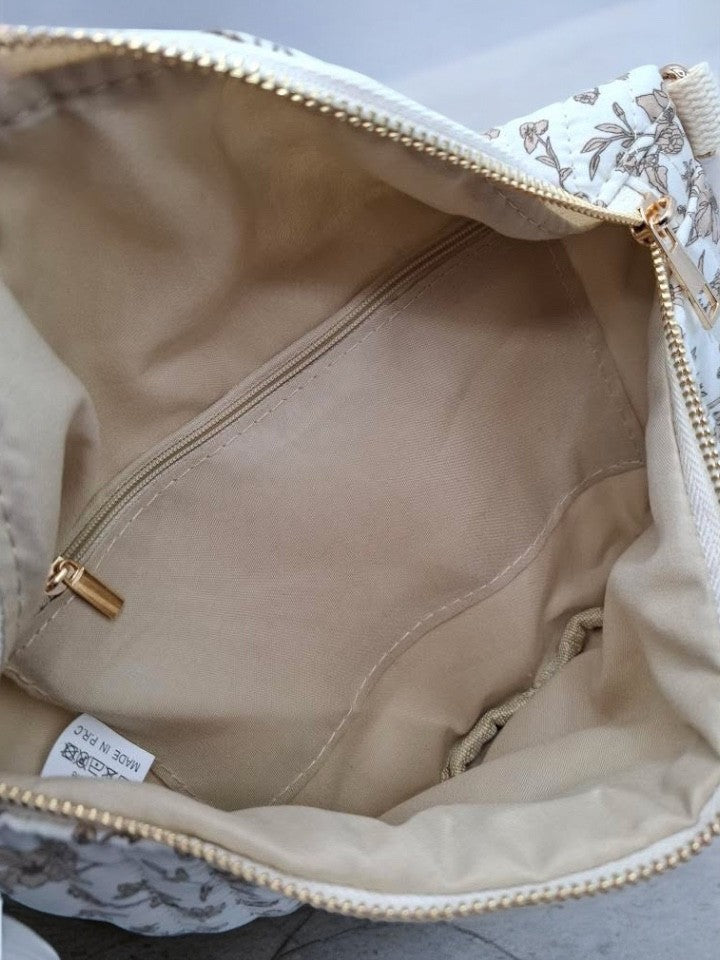 Sac banane en coton matelassé liberty fleuri beige taupe