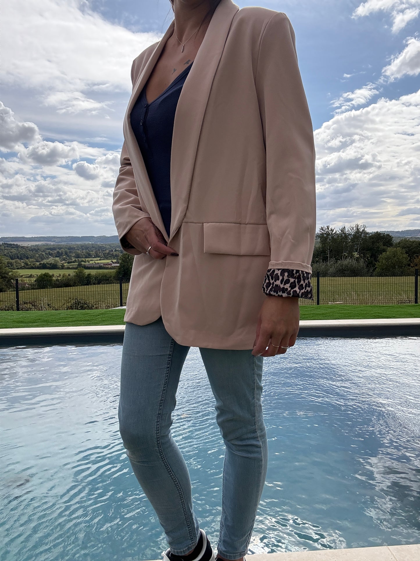 Veste blazer beige avec doublure imprimé léopard