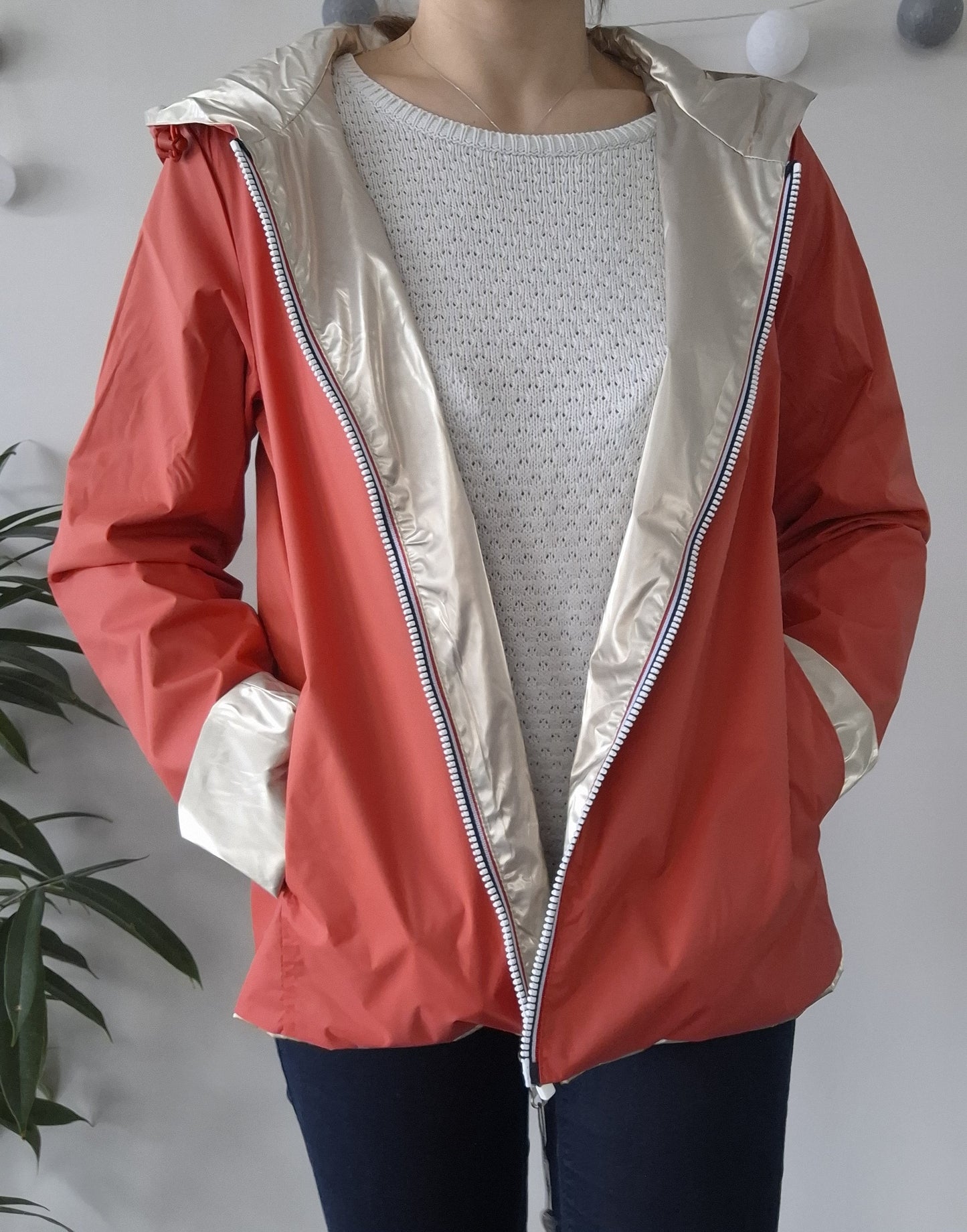 Laura Jo - Imperméable réversible court sans garnissage ouate couleur corail/doré