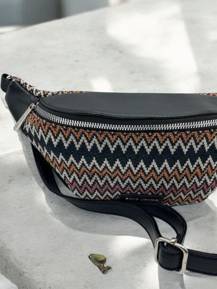 Sac banane simili cuir et tissu noir