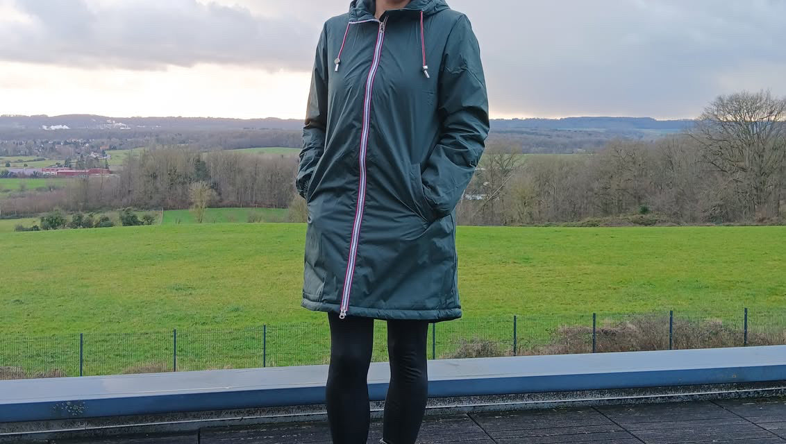 Laura Jo - Imperméable long doublé en fausse fourrure cordon tricolore couleur vert forêt