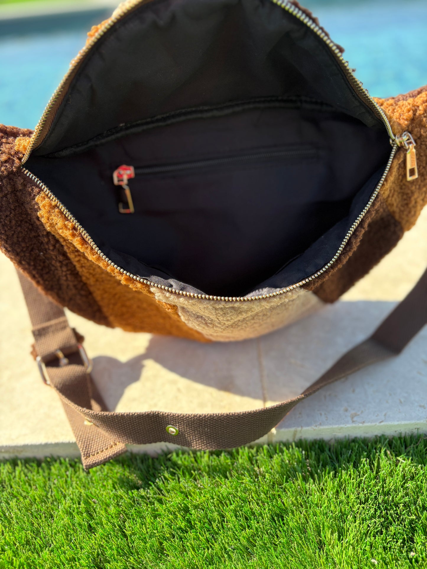 Sac banane XL peluche marron