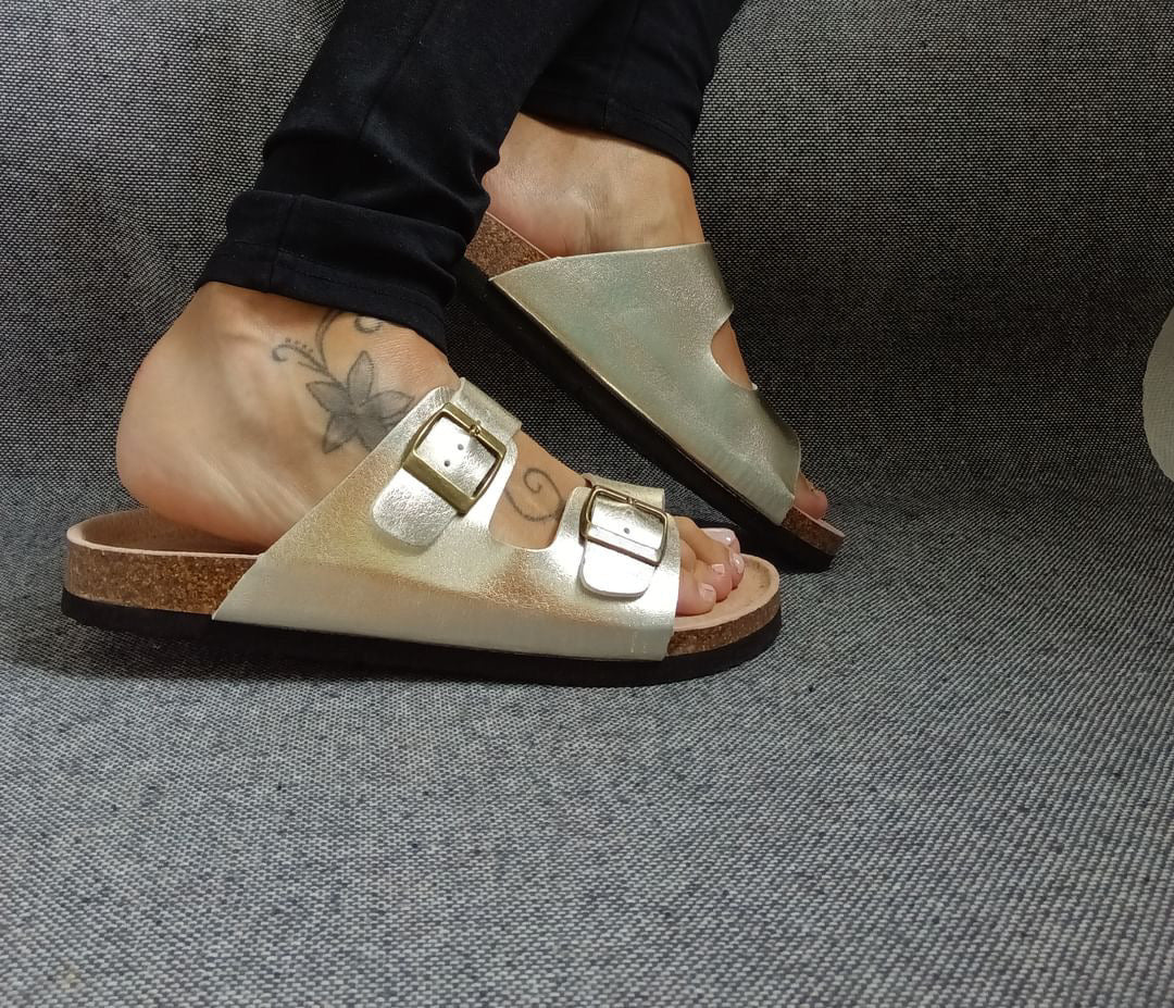 Chaussures sandales 2 brides doré style Birk