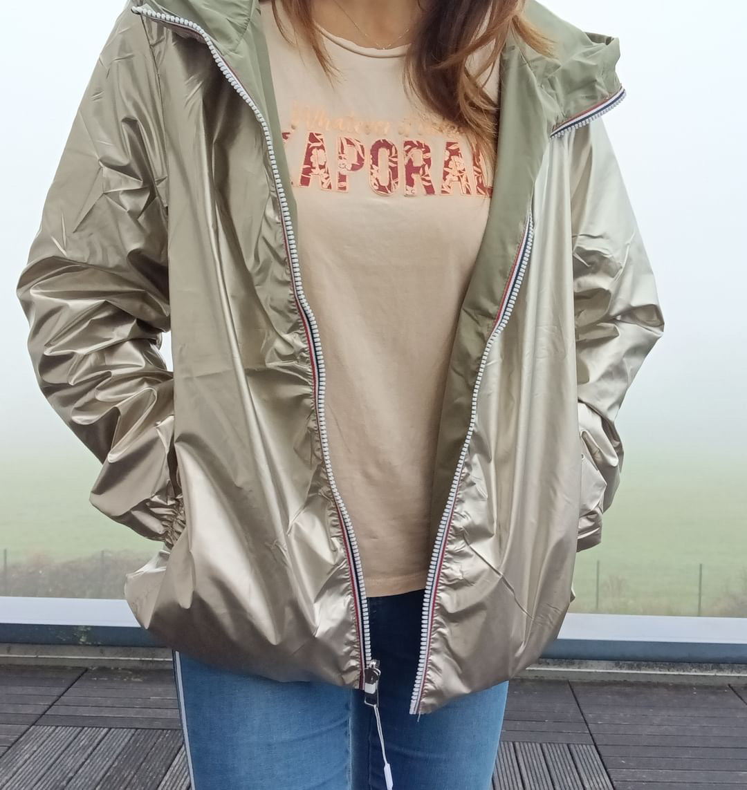 Melya Melody - Manteau court léger imperméable kaki réversible doré