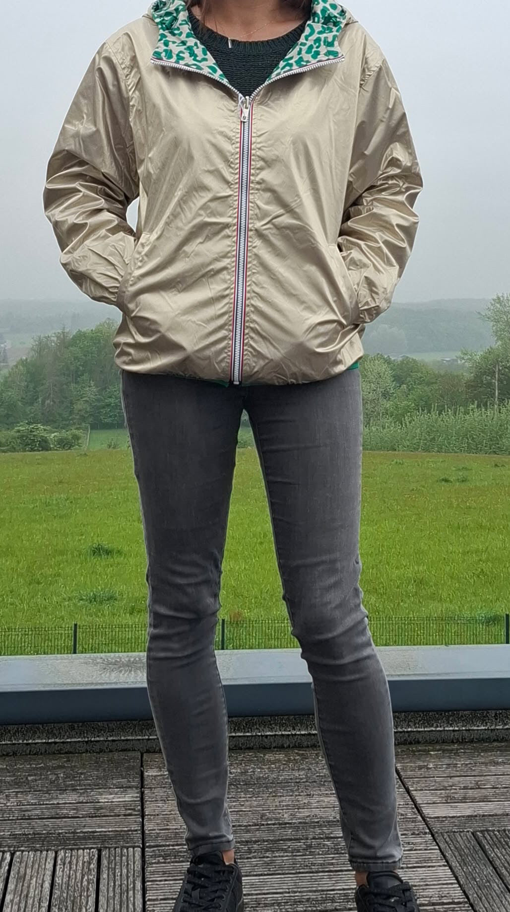 Escandelle - Parka imperméable courte Léopard vert réversible doré