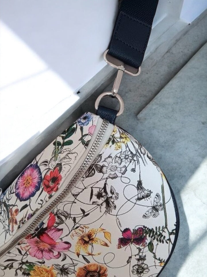 Sac banane simili cuir fleuri multicolore et noir