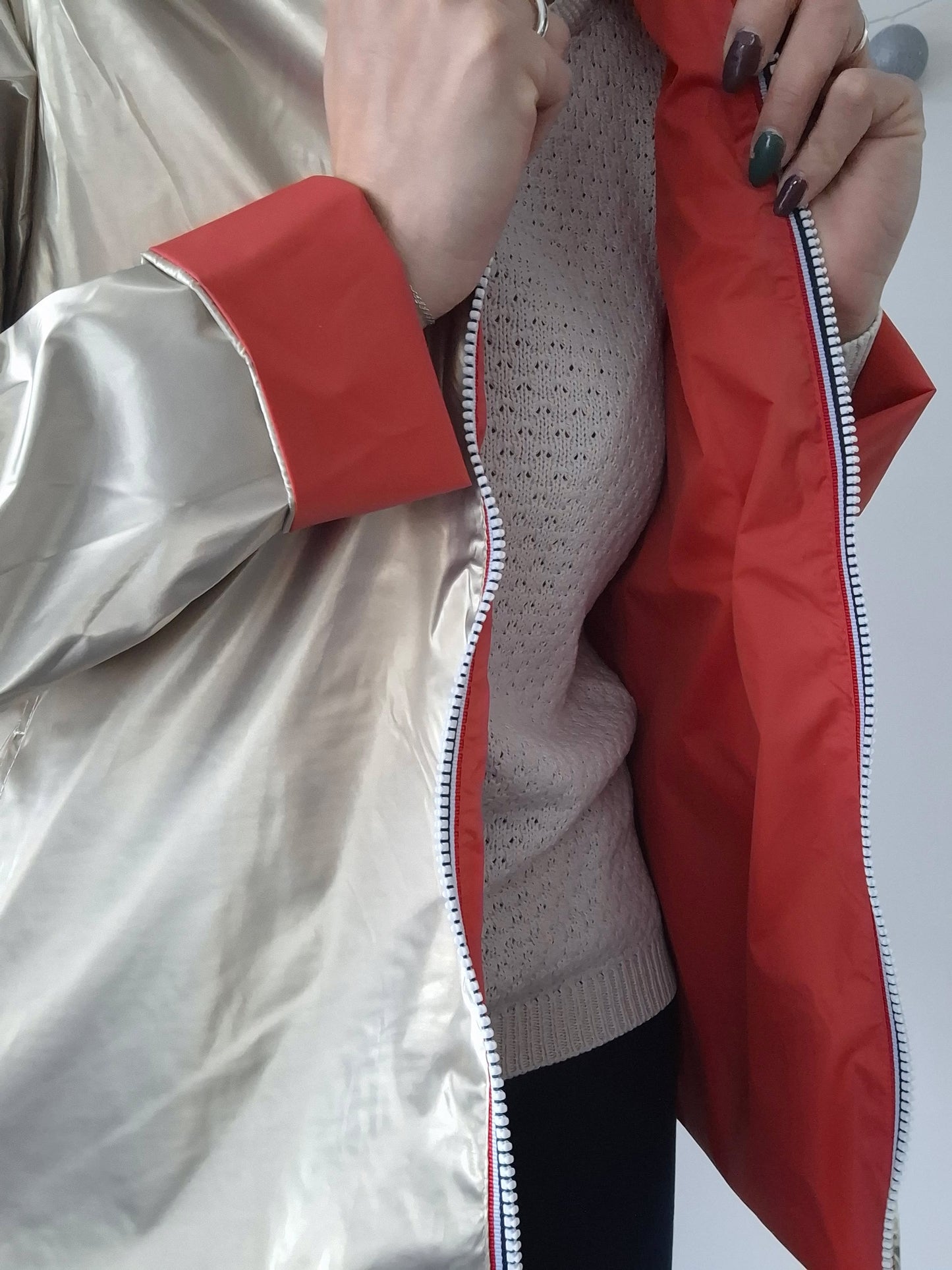 Laura Jo - Imperméable réversible court sans garnissage ouate couleur corail/doré