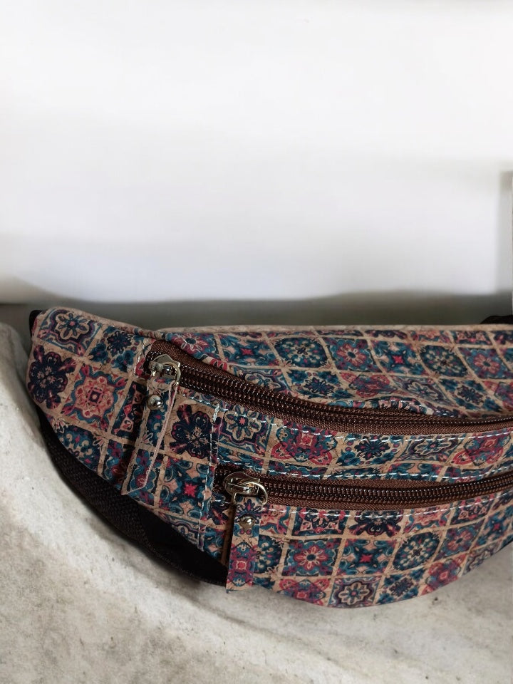 Sac banane en liège motifs « mosaïque » - 2 poches
