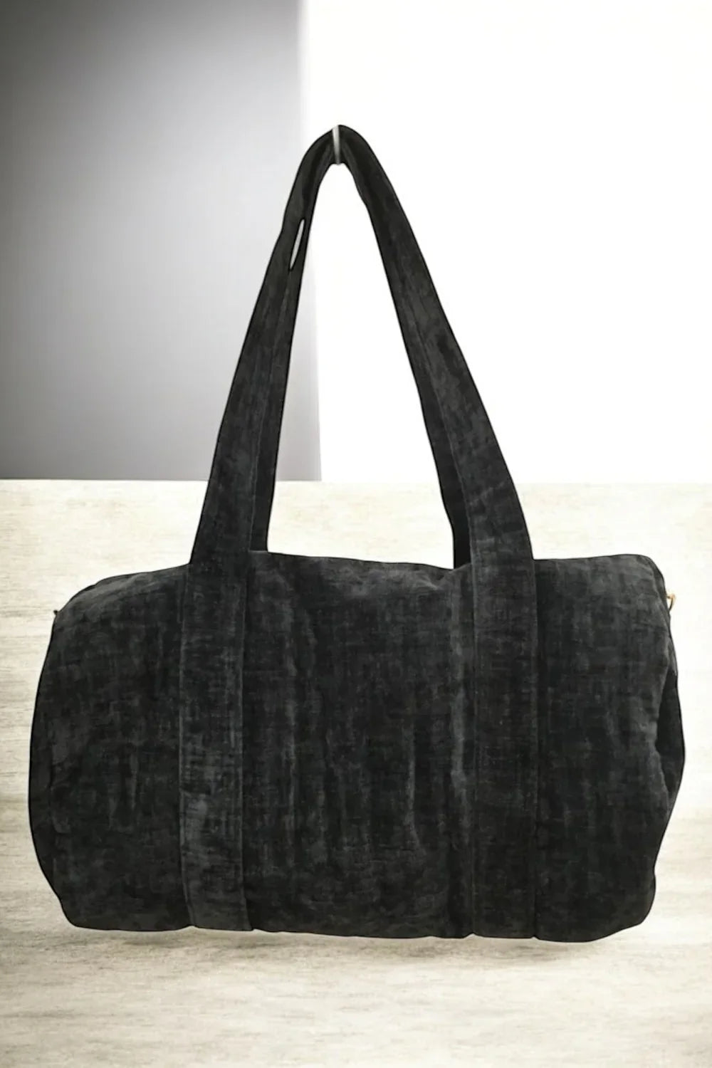 Sac week-end de voyage polochon velours cotelé texturé nuances de noirs