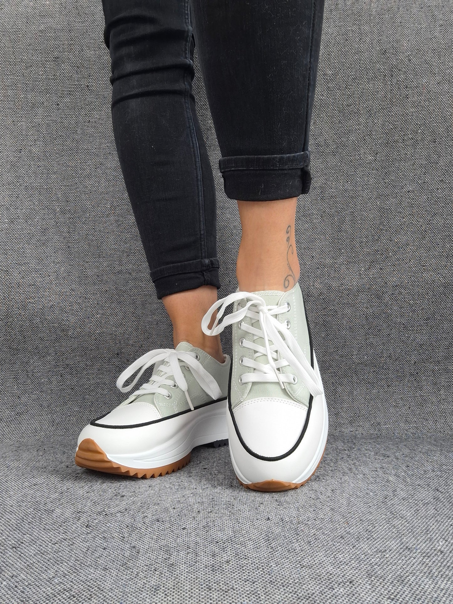 Chaussures baskets basses plate-forme tissu toile vert d'eau