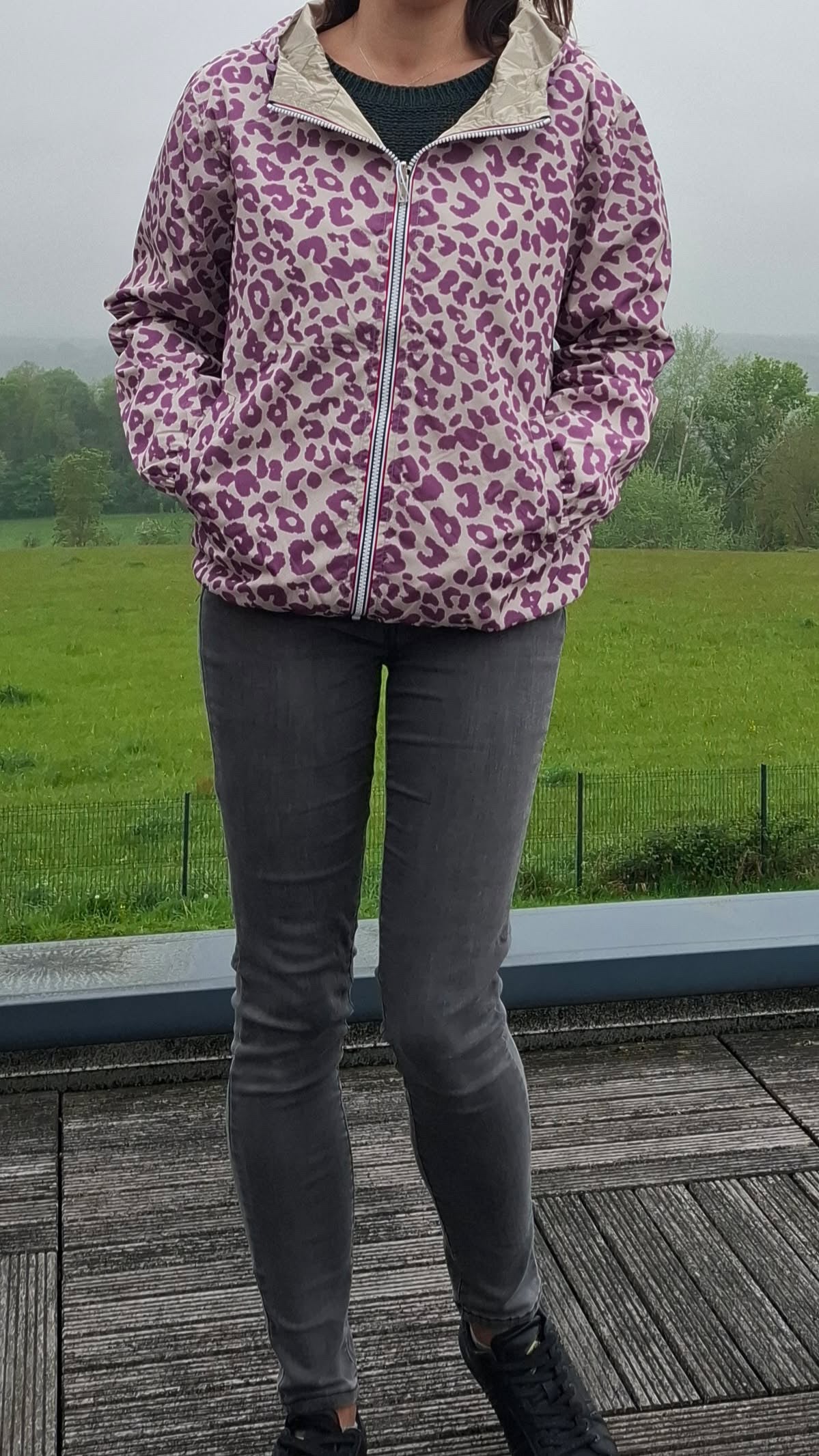 Escandelle - Parka imperméable courte Léopard violet réversible doré
