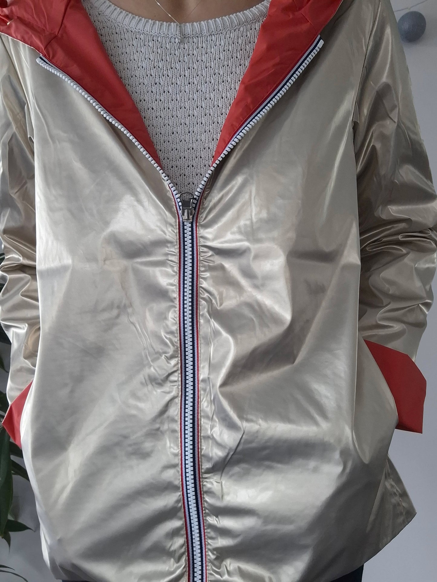 Laura Jo - Imperméable réversible court sans garnissage ouate couleur corail/doré