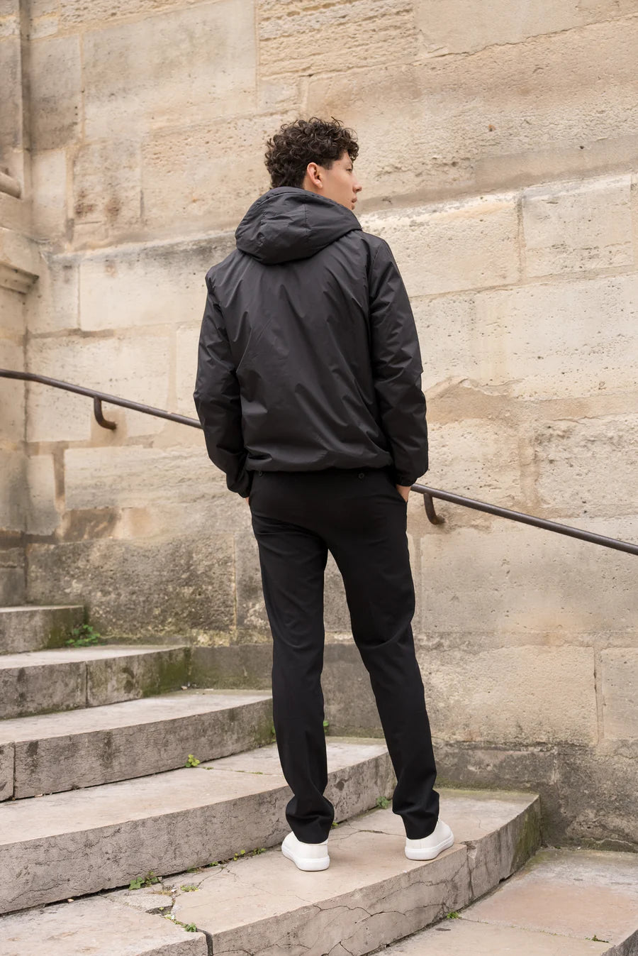 Laura Jo - Manteau imperméable noir HOMME fourré court, doublé en sherpa blanc