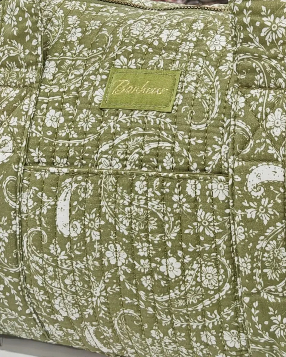 Sac de Voyage Matelassé Toile de Jouy Kaki