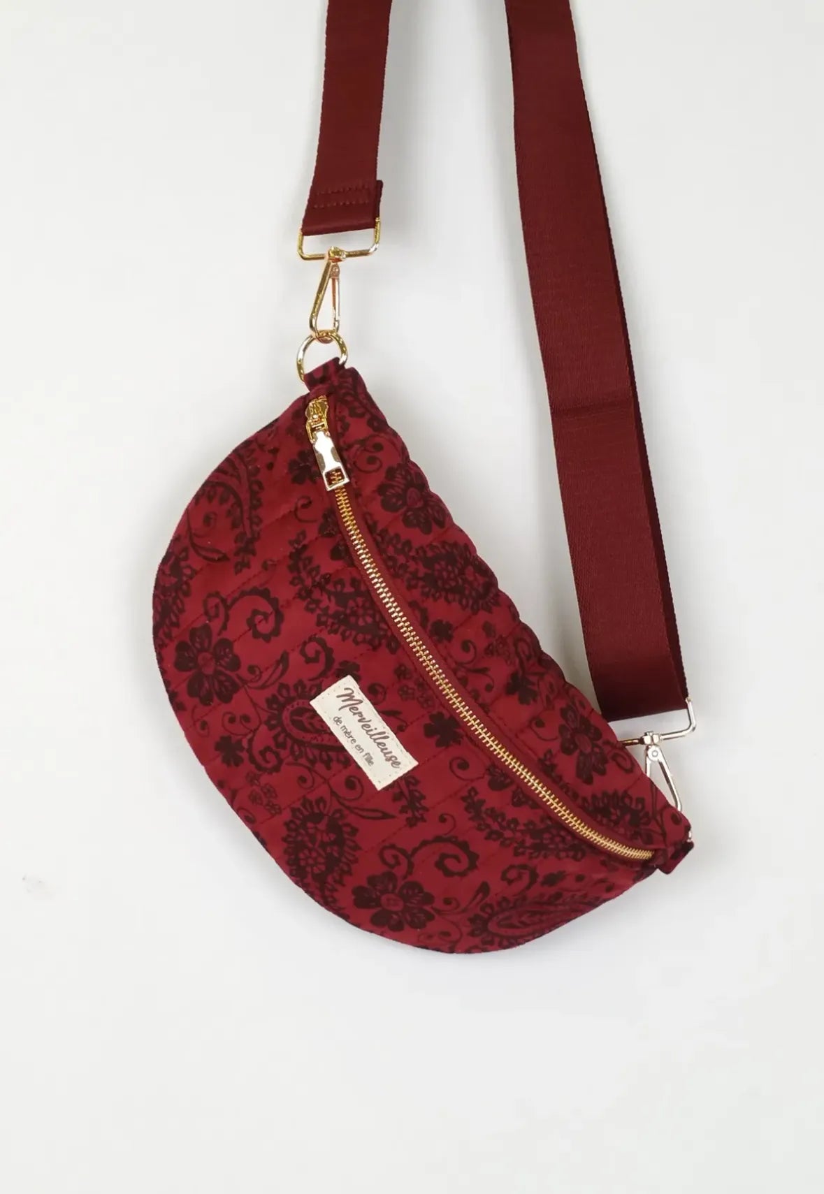 Sac Banane en Coton – Motif Fleuri Bordeaux