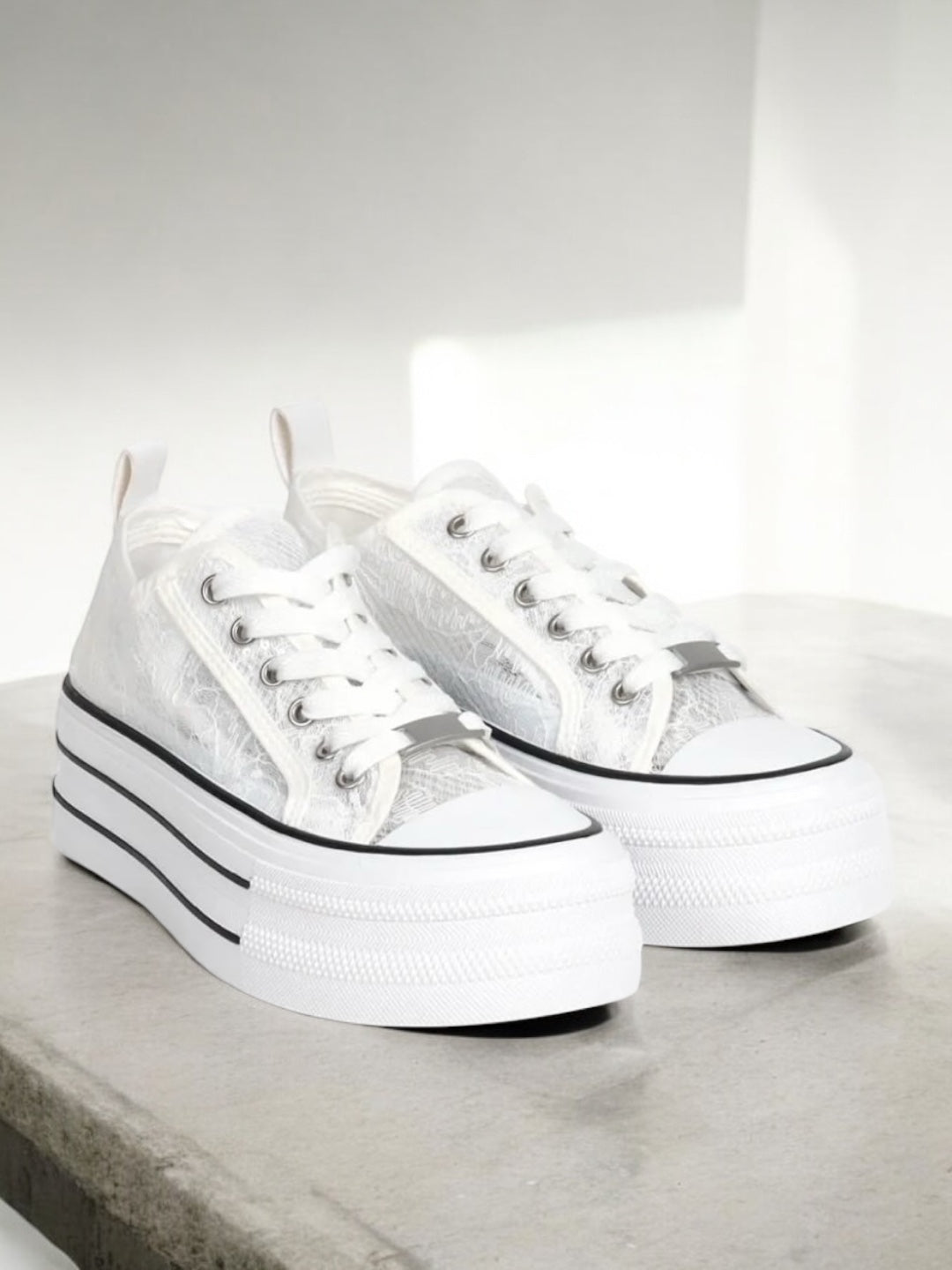 Baskets Montantes Converses Dentelle Blanche Converse Compensees