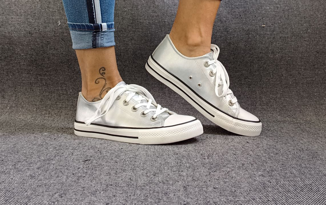 Chaussures baskets basses silver argenté métallisées type converse