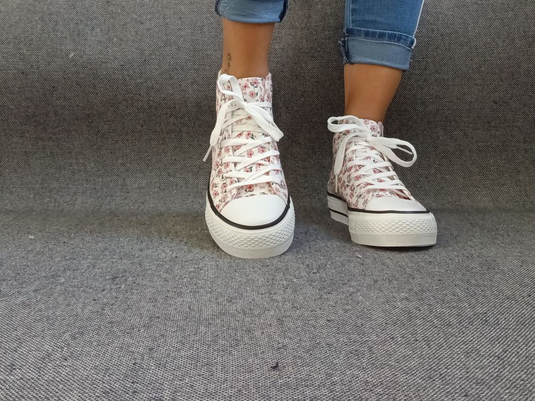 Baskets hautes motifs liberty fleurs roses en tissu type converse - Le Petit Placard