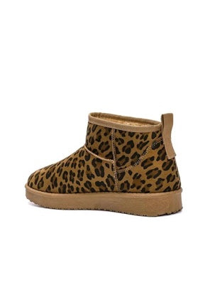 Bottines basses fourrées fausse fourrure léopard camel - Le Petit Placard