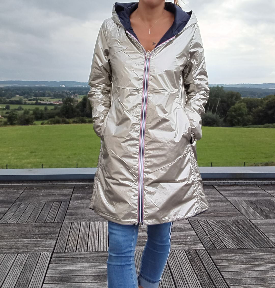 Imperméable réversible long mi-saison garnissage ouate Marque Laura Jo Bleu Marine / Doré - Le Petit Placard