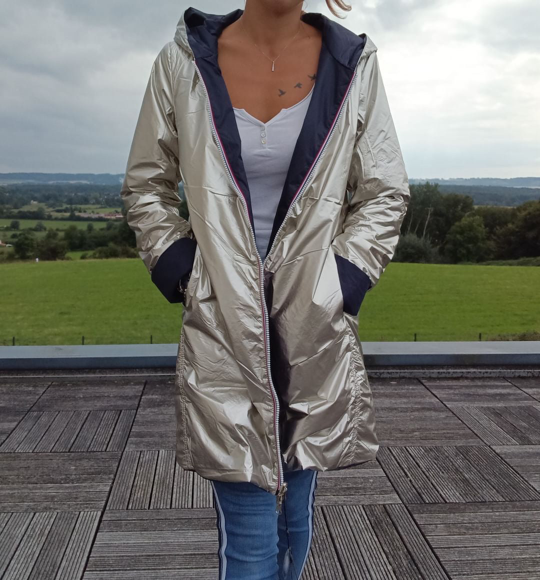 Imperméable réversible long mi-saison garnissage ouate Marque Laura Jo Bleu Marine / Doré - Le Petit Placard