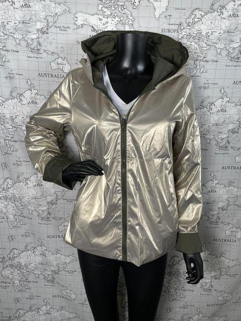 Laura Jo - Parka réversible court sans garnissage ouate couleur kaki doré zip uni - Le Petit Placard