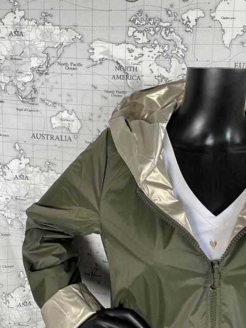 Laura Jo - Parka réversible court sans garnissage ouate couleur kaki doré zip uni - Le Petit Placard