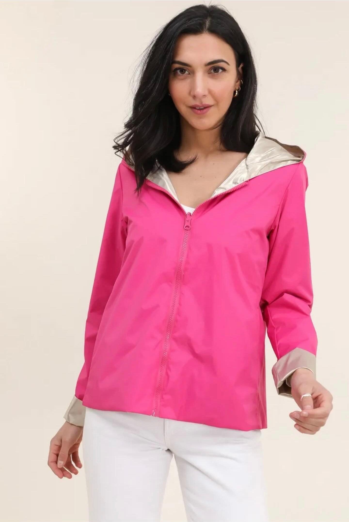 Laura Jo - Parka réversible court sans garnissage ouate couleur rose fuschia doré zip uni - Le Petit Placard