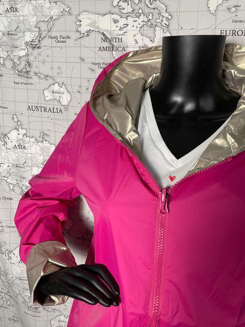 Laura Jo - Parka réversible court sans garnissage ouate couleur rose fuschia doré zip uni - Le Petit Placard