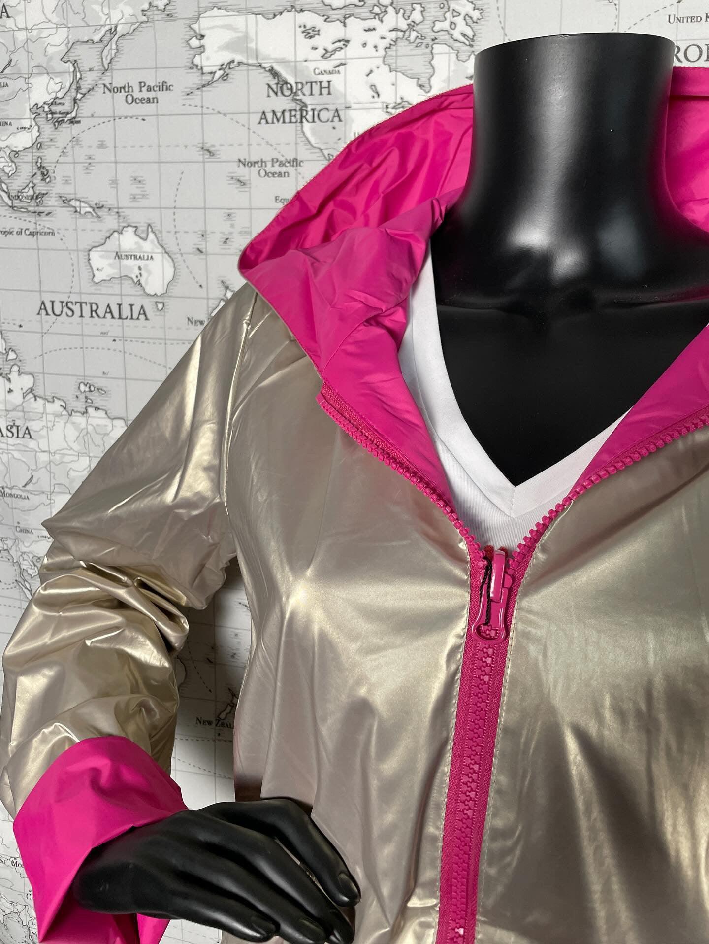 Laura Jo - Parka réversible court sans garnissage ouate couleur rose fuschia doré zip uni - Le Petit Placard