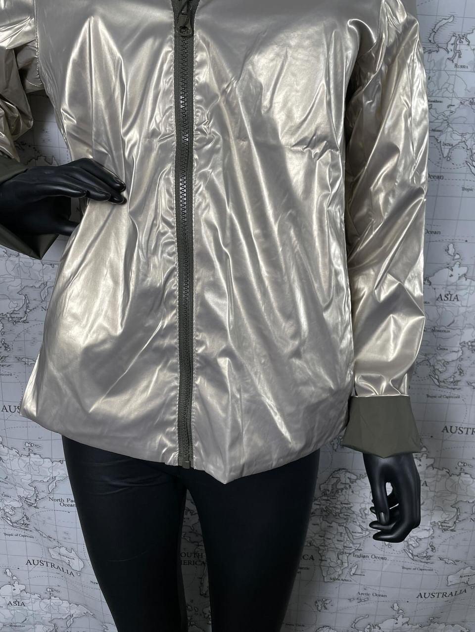 Laura Jo - Parka réversible court sans garnissage ouate couleur kaki doré zip uni - Le Petit Placard