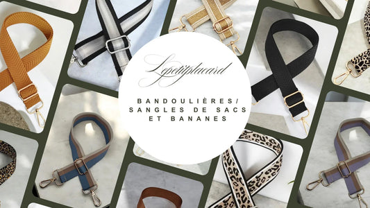 Le Petit Placard bag straps and fanny pack bands in various colors and patterns, gold buckles