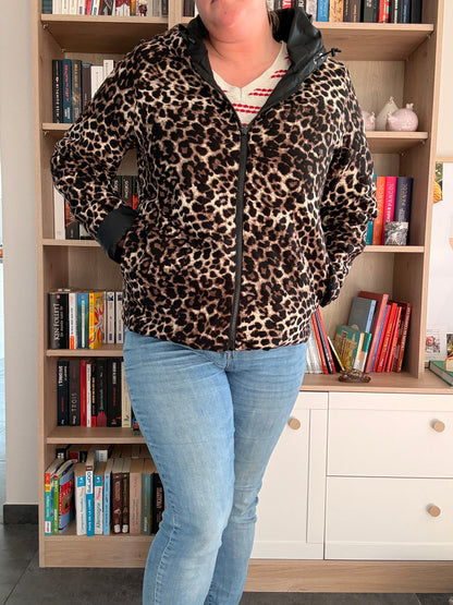 Laura Jo - Imperméable noir réversible léopard court mi-saison garnissage ouate