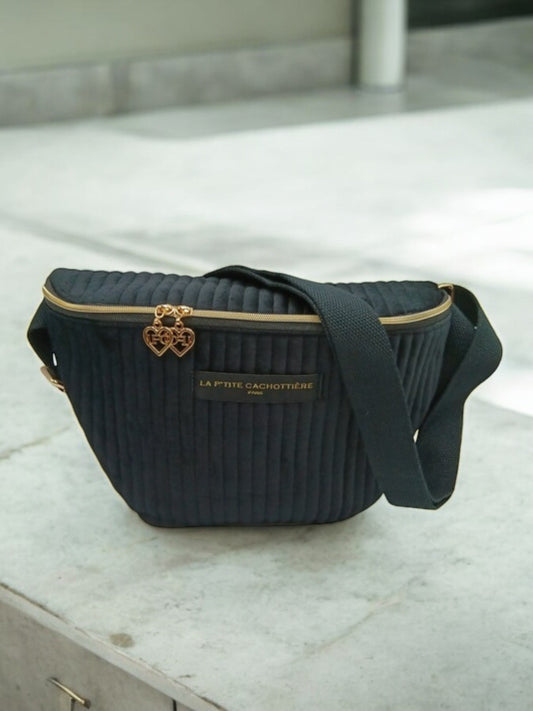 Sac banane en velours côtelé noir “La P’tite cachottière”