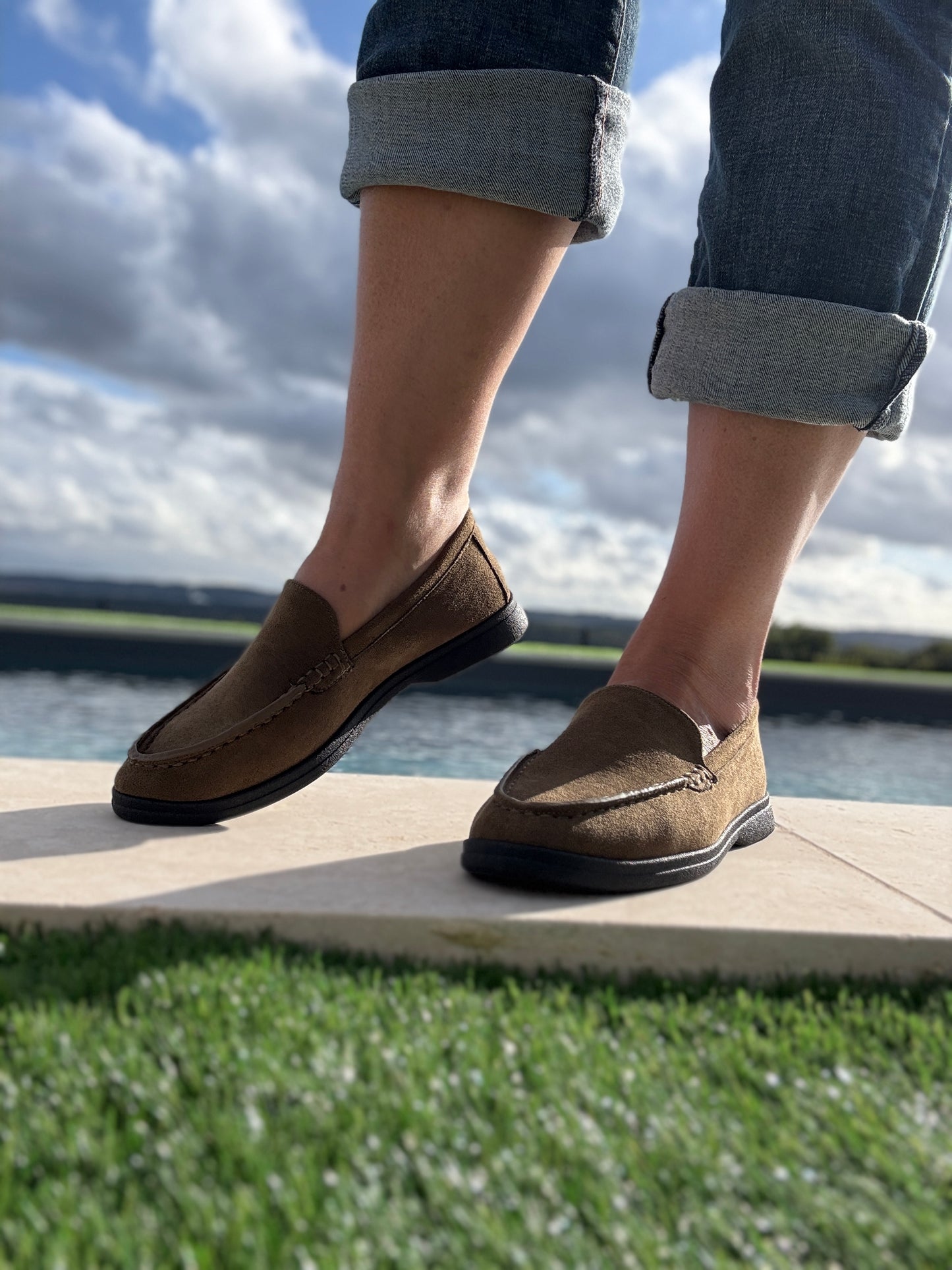 Chaussures mocassins toucher daim vert kaki