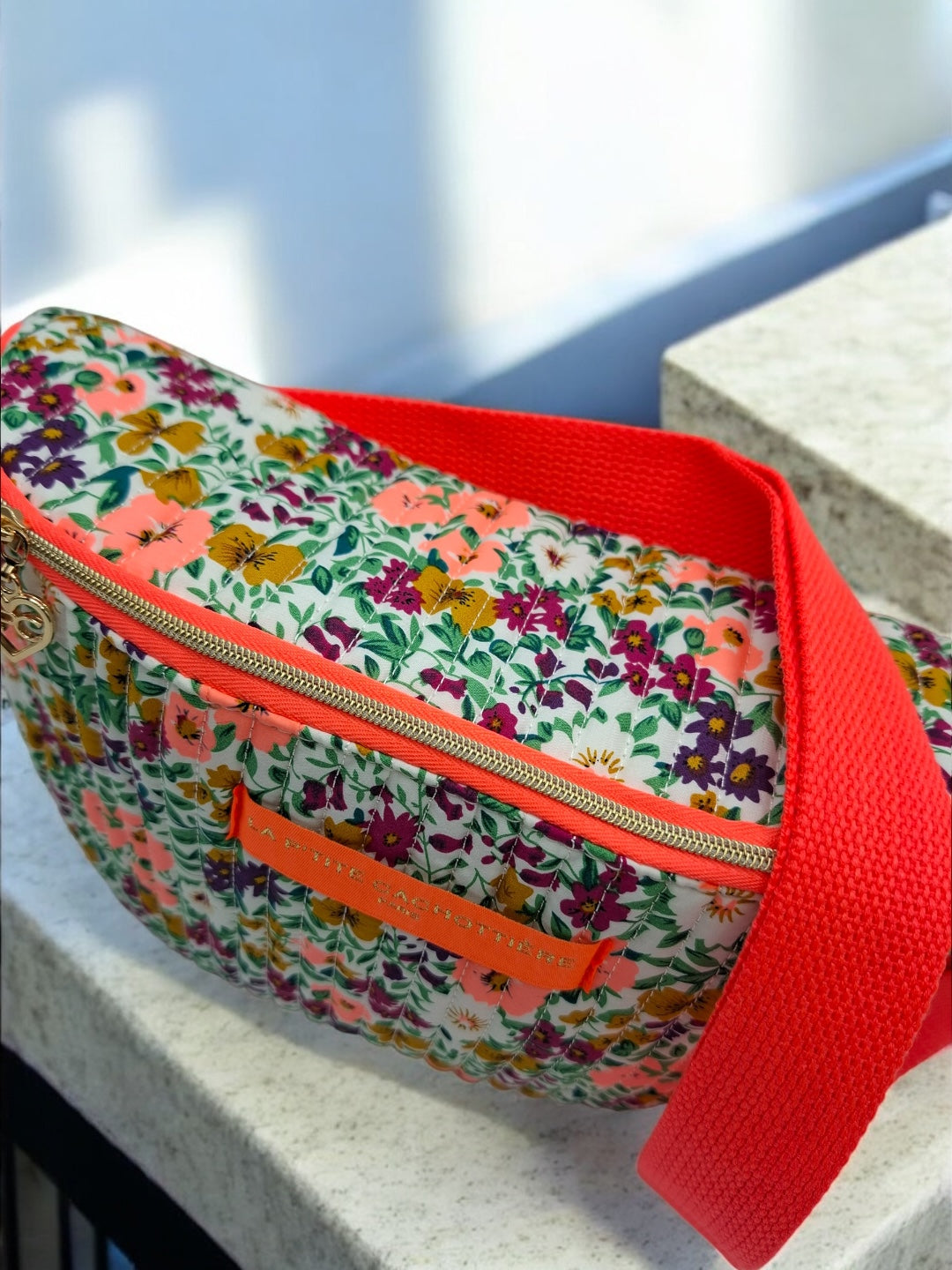 Sac banane en coton liberty fleuri orange  « La Ptite cachottière »
