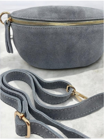 Sac banane cuir velours gris