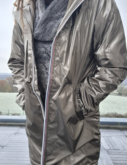 Laura Jo - Imperméable long doublé en fausse fourrure couleur bronze