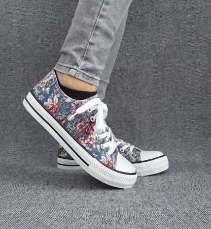 Chaussures baskets basses toile liberty fleuri style converse