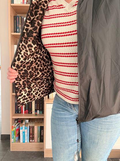 Laura Jo - Imperméable noir réversible léopard court mi-saison garnissage ouate