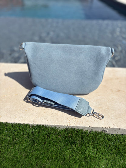 Sac banane XL tissu jean bleu clair 2 poches